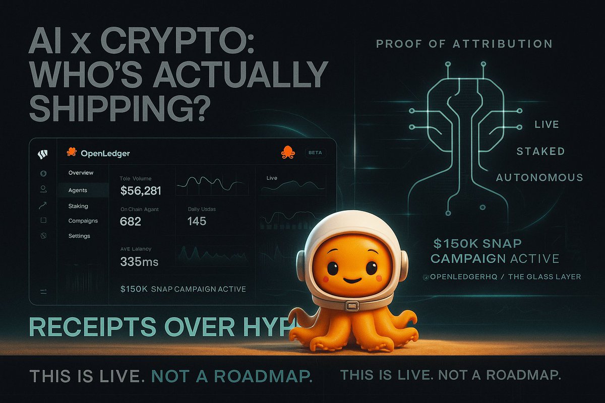 chiftine(✸,✸) 🔌 ⚡ HUDL (@chiftine1) on Twitter photo Everyone’s yelling about “AI x Crypto” but no one’s showing receipts.
<a href="/OpenledgerHQ/">Openledger</a> is:
– Running on-chain agents
– Tracking data with Proof of Attribution
– Pushing $150K in real rewards
Not a thread. Not a teaser.
This is live.
#GlassLayer #CryptoInfra #AIAgents Everyone’s yelling about “AI x Crypto” but no one’s showing receipts.
<a href="/OpenledgerHQ/">Openledger</a> is:
– Running on-chain agents
– Tracking data with Proof of Attribution
– Pushing $150K in real rewards
Not a thread. Not a teaser.
This is live.
#GlassLayer #CryptoInfra #AIAgents