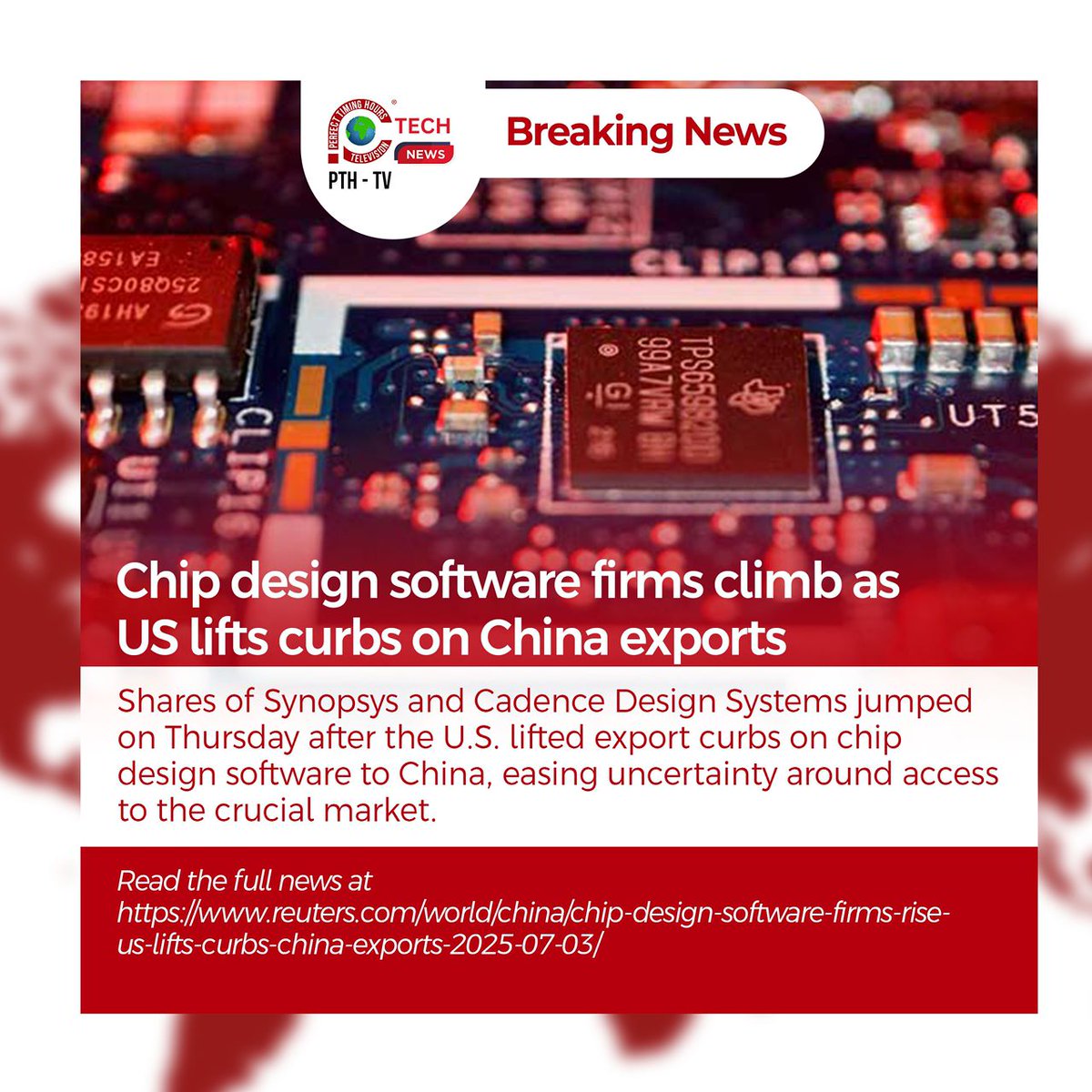 reuters.com/world/china/ch…
Shares of Synopsys and Cadence Design Systems jumped on Thursday after the U.S. lifted export curbs on chip design software to China, easing uncertainty around access to the crucial market.