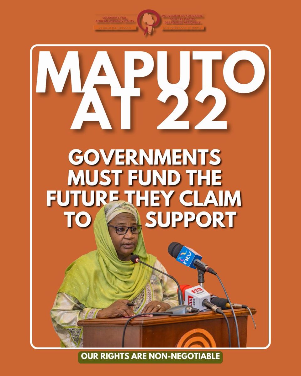 WRAPANG's tweet image. Maputo@22 

22 years of defending African women’s rights. Governments must fund the future they claim to support. Our rights are non-negotiable.

#MaputoAt22 #FundHerFuture #WomensRights