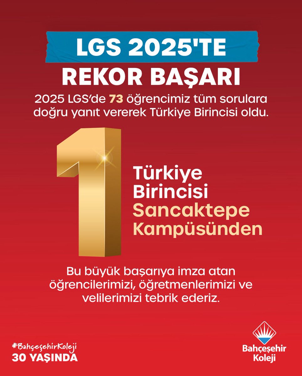 #LGS2025’te Bahçeşehir Koleji Sancaktepe Kampüsü’nden *1* öğrencimiz Türkiye Birincisi🥇

Öğrencilerimizin çabaları, öğretmenlerimizin bilgi dolu rehberliği ve velilerimizin sonsuz desteği için teşekkür ederiz. ❤️💙

#BahçeşehirKoleji
#SıraSende