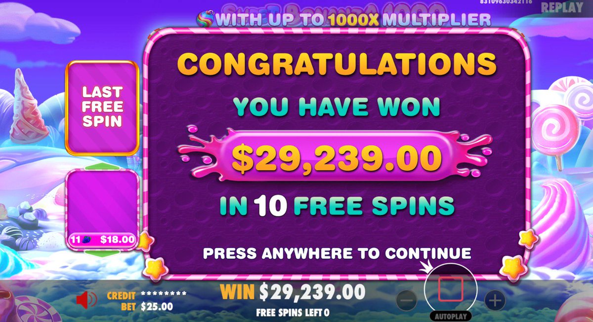 MetaWin's tweet image. MetaWinner ‘629132’ just hit a HUGE 1,169X win playing Sweet Bonanza 1000 on metawin.com! 🤯🍌

A $25 bet into $29,239!

To celebrate we’re GIVING AWAY $250 to 1 person who RTs &amp;amp; Comments their address below! 👇