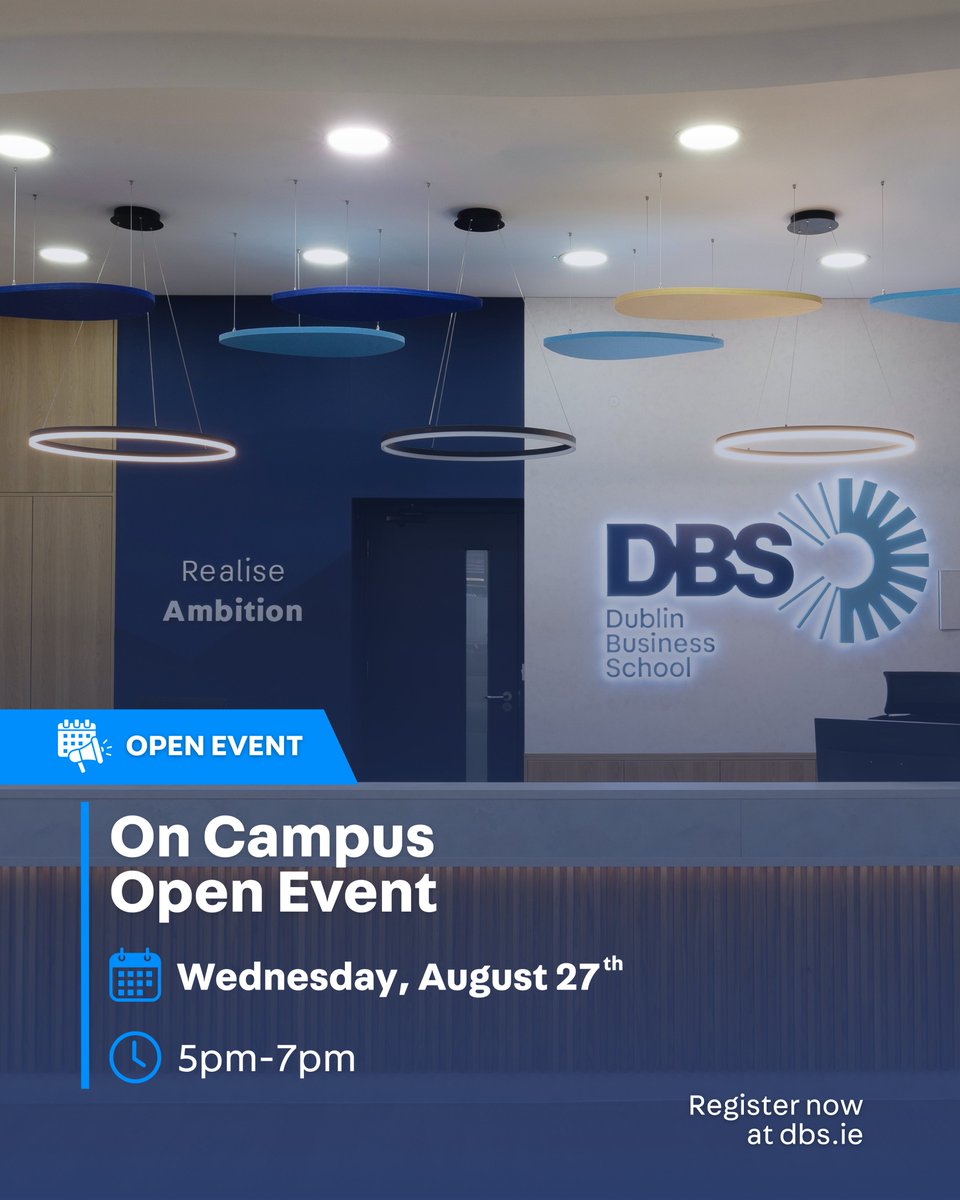 Whether you know exactly what you want to study or you're still exploring your options, our On Campus Open Event is the perfect place to start.

🗓️ Wednesday, August 27th
⏰ 5pm-7pm

🔗 Register now at dbs.ie