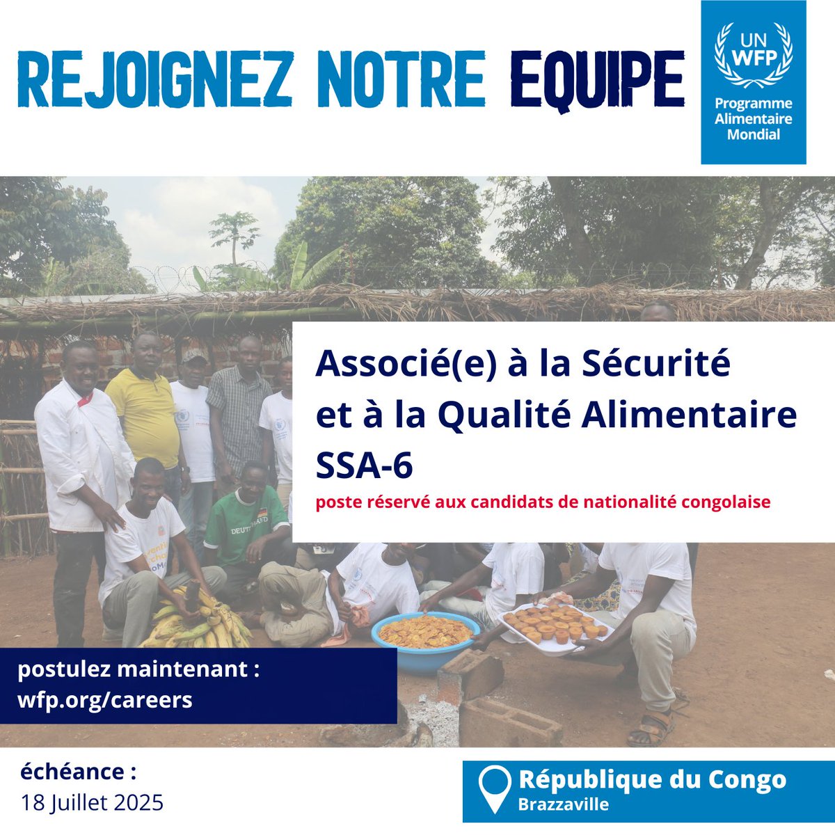 PamCongo's tweet image. 📣Vous êtes congolais(e) 🇨🇬et souhaitez rejoindre
@PamCongo ? nous recherchons un(e) Associé(e) à la Sécurité et à la Qualité Alimentaire.
➡️Candidatures internes : lc.cx/DbnX3O
➡️Candidatures externes : lc.cx/tB0JoF
📅 postulez jusqu'au 18 juillet !