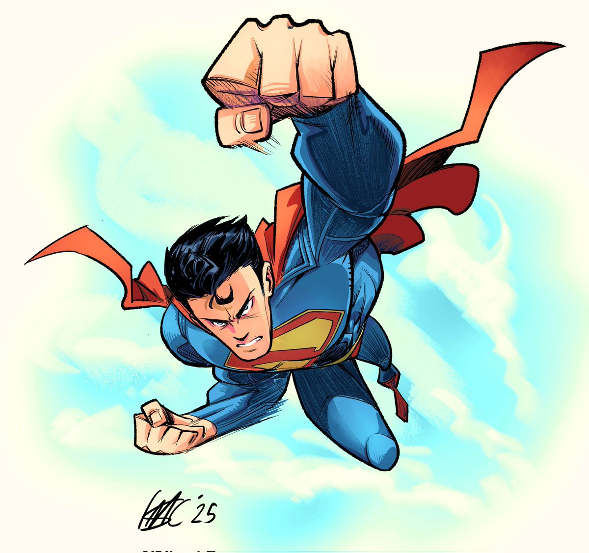 Una de las cosas que me llaman la atención de la peli, a través de los avances, es cómo fuerza la perspectiva en las escenas de vuelo, similar al modo en que se exagera lo mismo en los cómics de forma habitual. 
Tanto es así, que he dibujado un doodle con eso en mente 💫