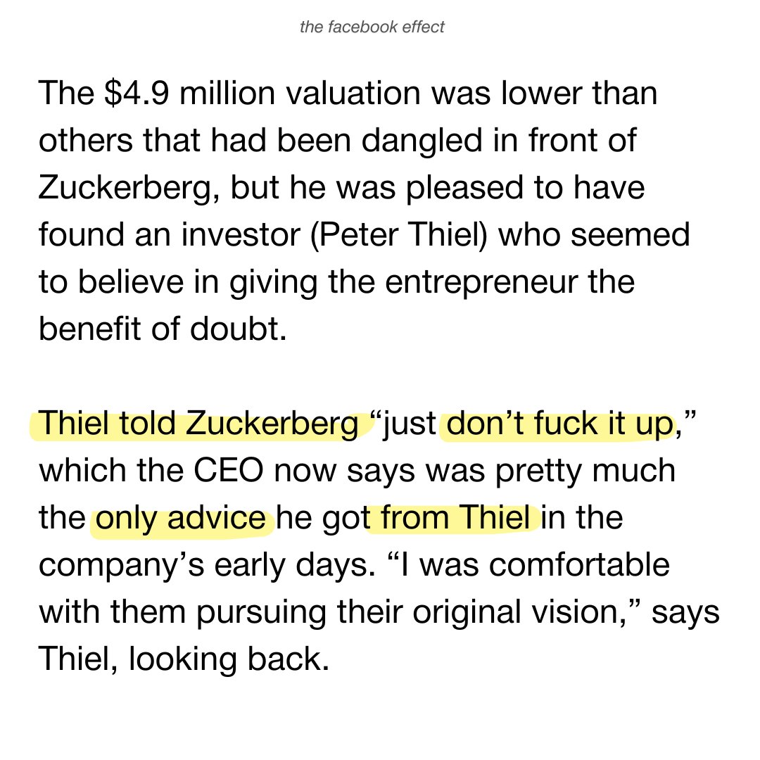 Thiel’s only advice to Zuck: