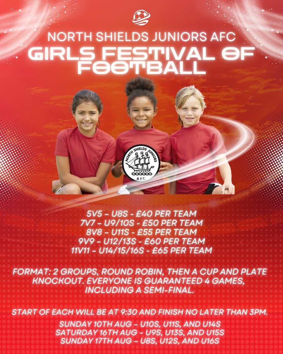 🏆Girls Festival of Football🏆

We shave limited spaces available across the age groups apart from U13/14 which is now full.

Book your space now : tinyurl.com/nsjafcgirlstou…

#StrongerTogether