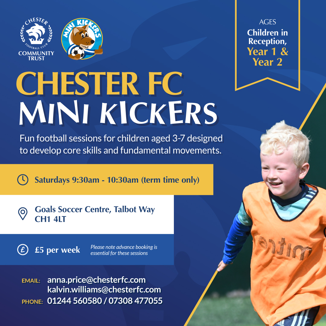 Chester FC Community Trust (@cfc_commtrust) on Twitter photo Looking to kick off your little one's football journey? โฝ๐ง
๐๐ต๐ฒ๐๐๐ฒ๐ฟ ๐๐ ๐ ๐ถ๐ป๐ถ ๐๐ถ๐ฐ๐ธ๐ฒ๐ฟ๐ offer a fun introduction to the game for children aged 3-7 that aims to develop core skills and build confidence! Classes are held on Saturday mornings during term-time from Looking to kick off your little one's football journey? โฝ๐ง
๐๐ต๐ฒ๐๐๐ฒ๐ฟ ๐๐ ๐ ๐ถ๐ป๐ถ ๐๐ถ๐ฐ๐ธ๐ฒ๐ฟ๐ offer a fun introduction to the game for children aged 3-7 that aims to develop core skills and build confidence! Classes are held on Saturday mornings during term-time from