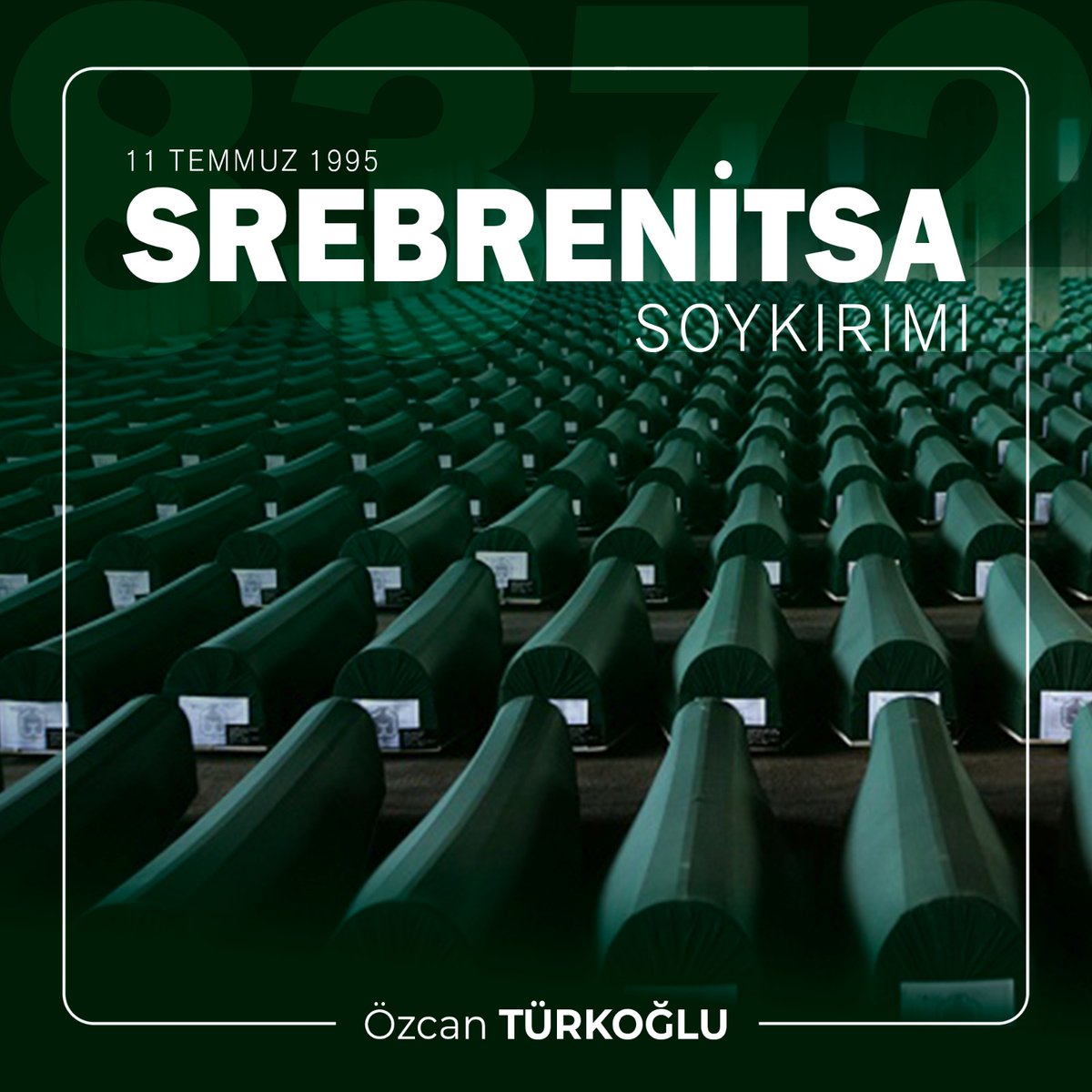 🕊️ 11 Temmuz 1995

Srebrenitsa’da katledilen 8.000’den fazla kardeşimizi rahmetle yâd ediyorum.

Bir halkın gözleri önünde yok sayıldığı bu büyük insanlık dramını unutmadık, unutturmayacağız.