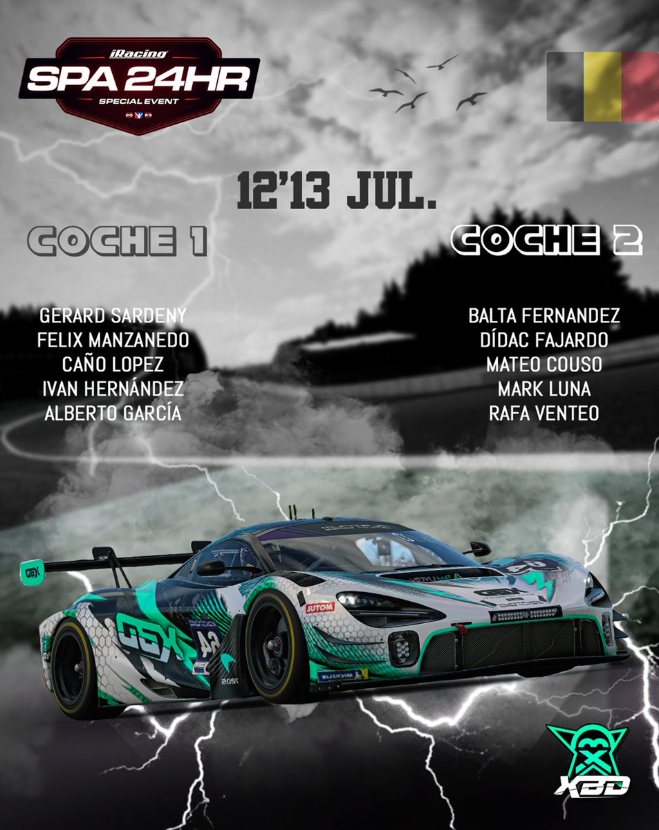 XBD RACING MOTORSPORT (@xbdracing) on Twitter photo ⚔️ ¡Listos un año más! ⚔️
Vuelven las 24h de SPA en <a href="/iRacing/">iRacing</a>, este año sacamos a la pista al McLaren GT3 💚💪.
Nos vemos en los splits de las 14:00 ✌️
Podrán seguir el directo de ambos coches en los canales de <a href="/alberto_g85/">Alberto García</a> y <a href="/rahventt/">Rafa (Rhaventtv)</a>
#GreenPower #GoXBD ⚔️ ¡Listos un año más! ⚔️
Vuelven las 24h de SPA en <a href="/iRacing/">iRacing</a>, este año sacamos a la pista al McLaren GT3 💚💪.
Nos vemos en los splits de las 14:00 ✌️
Podrán seguir el directo de ambos coches en los canales de <a href="/alberto_g85/">Alberto García</a> y <a href="/rahventt/">Rafa (Rhaventtv)</a>
#GreenPower #GoXBD