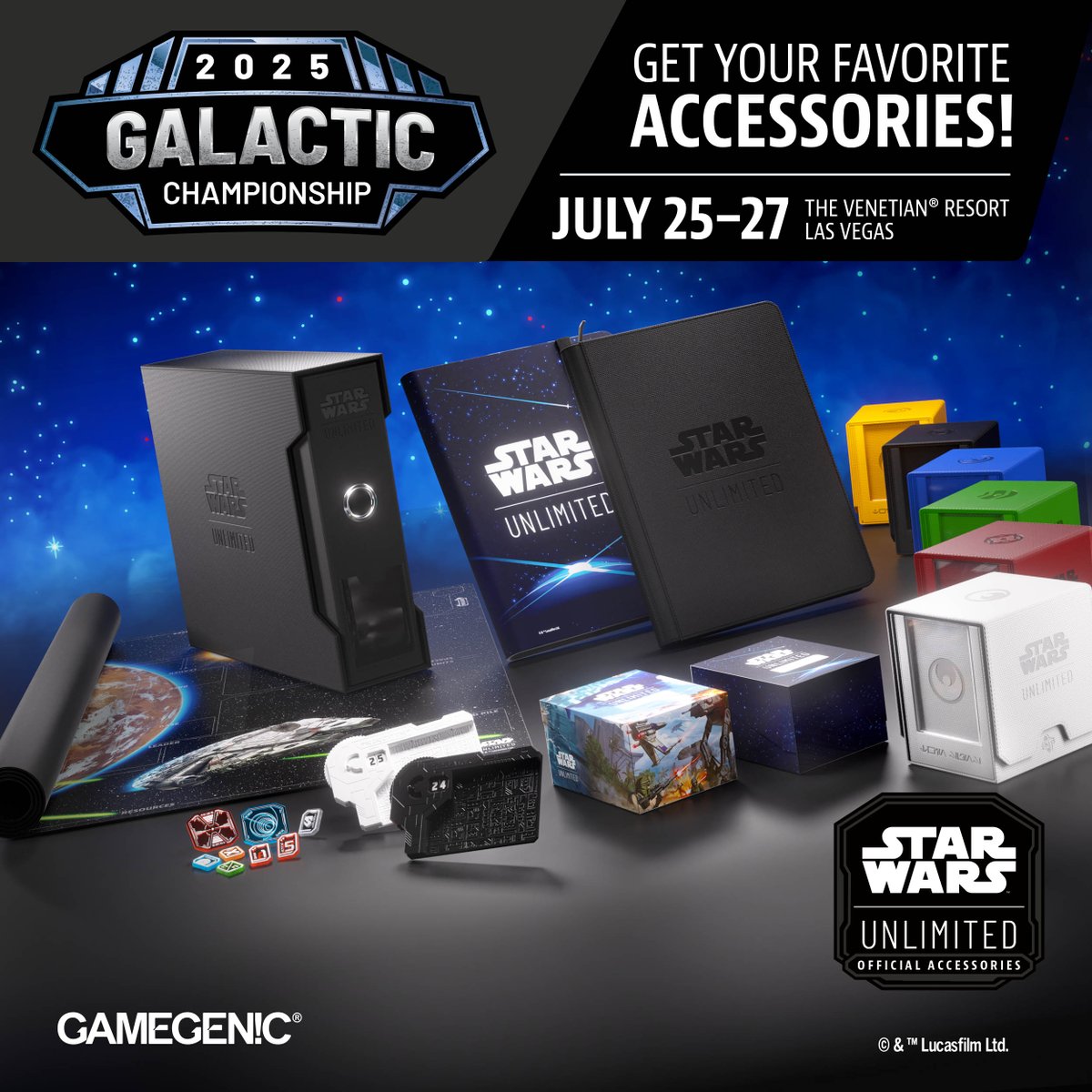 Gamegenic_'s tweet image. ⭐GALACTIC CHAMPIONSHIP ⭐
Find all our innovative and ingenious products for Star Wars™️: Unlimited at our shop on-site!
Visit our shop and upgrade every round played.🤩
📍The Venetian®️ Resort Las Vegas
🗓️ July 25 – July 27
#gamegenic #galacticchampionship #starwars #swu
