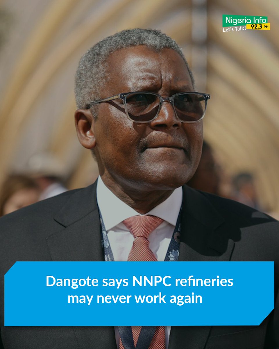 Aliko Dangote says state-owned Port Harcourt, Warri, and Kaduna refineries may never work again. 

He said despite $18bn spent, they remain non-functional.

According to him, Dangote refinery in Lekki now produces over 50% petrol, compared to just 22% from government refineries.
