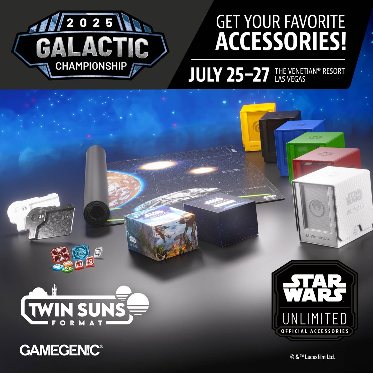 Gamegenic_'s tweet image. ⭐GALACTIC CHAMPIONSHIP ⭐
We have so many amazing accessories for TWIN SUNS players!🤩
Come by our shop on-site to get all the ingenious products you need.
📍The Venetian®️ Resort Las Vegas
🗓️ July 25 – July 27
#gamegenic #galacticchampionship #swu #twinsuns