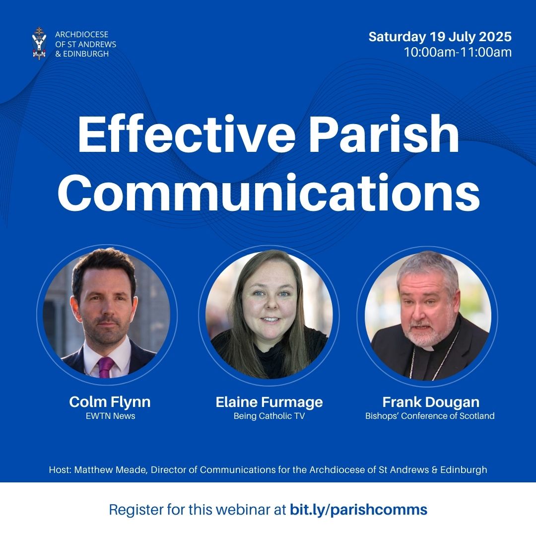 Archdiocese of St Andrews & Edinburgh (@archedinburgh) on Twitter photo Our Effective Parish Communications webinar is on Saturday 19 July at 10:00am. We look forward to chatting with our guests <a href="/colmflynnire/">Colm Flynn</a>, <a href="/elainefurmage/">Elaine Furmage</a> and Bishop Frank Dougan of <a href="/rcdgalloway/">RC Diocese of Galloway</a>.
Register at bit.ly/parishcomms Our Effective Parish Communications webinar is on Saturday 19 July at 10:00am. We look forward to chatting with our guests <a href="/colmflynnire/">Colm Flynn</a>, <a href="/elainefurmage/">Elaine Furmage</a> and Bishop Frank Dougan of <a href="/rcdgalloway/">RC Diocese of Galloway</a>.
Register at bit.ly/parishcomms