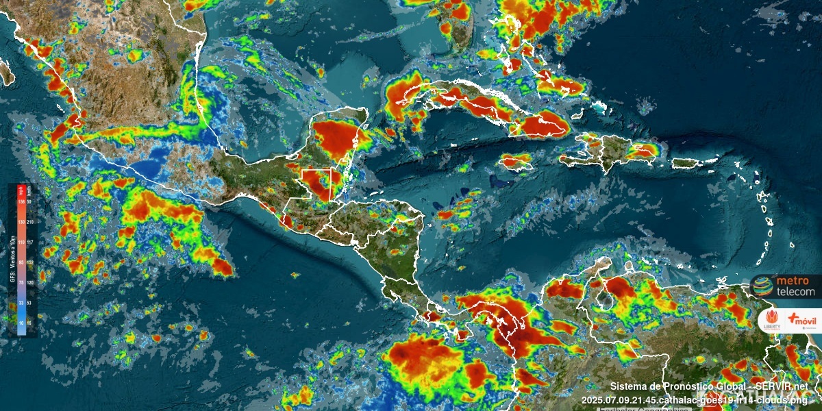 Imagen actualizada de satélite GOES infrarrojo para Centroamérica y el Caribe - animaciones: bit.ly/1n2IGUG