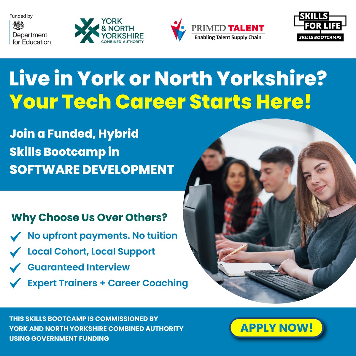 Primed Talent (@primedtalentuk) on Twitter photo Join a funded, hybrid Skills Bootcamp in Software Development designed to take you from potential to placement. Applications now open – secure your spot today: primedtalent.com/software-devel…
<a href="/YNYCombined/">York and North Yorkshire Combined Authority</a>
#SoftwareDevelopment #SkillsBootcamps #YorkshireJobs #TechCareers Join a funded, hybrid Skills Bootcamp in Software Development designed to take you from potential to placement. Applications now open – secure your spot today: primedtalent.com/software-devel…
<a href="/YNYCombined/">York and North Yorkshire Combined Authority</a>
#SoftwareDevelopment #SkillsBootcamps #YorkshireJobs #TechCareers