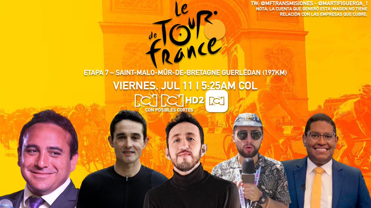 🇫🇷 <a href="/LeTour/">Tour de France™</a> 2025 - Etapa 7

Saint-Malo - Mûr-de-Bretagne Guerlédan (197km)

Relator: <a href="/mario_sabato/">Mario Sabato</a>
Comentaristas: <a href="/oscarsevilla76/">Oscar Sevilla 🇨🇴🇪🇸</a>, <a href="/JUAN_SE_CHARRY/">Juan Sebastian</a>, <a href="/Uribecycling/">Camilo Uribe</a> y <a href="/SebasAraujoVdz/">Sebastián Araújo</a>

📺: <a href="/CanalRCN/">Canal RCN</a> y <a href="/CanalRCN/">Canal RCN</a> HD2 (<a href="/DeportesRCN/">Deportes RCN</a>)
💻📱: <a href="/CanalRCN/">Canal RCN</a> (<a href="/DeportesRCN/">Deportes RCN</a>)

📱 ¡Síguenos!