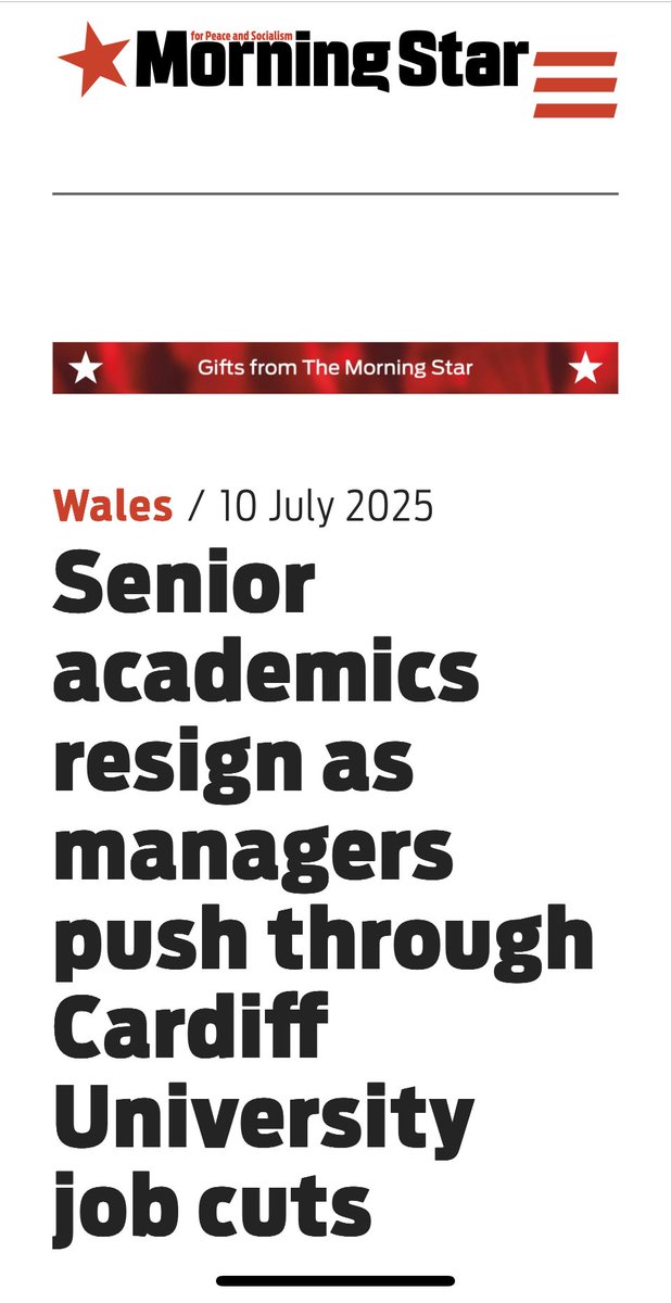 Eight Senior Academics Resign From Senate as Managers Push Through Cardiff University Job Cuts - <a href="/M_Star_Online/">Morning Star</a> 
<a href="/UCUCymru/">UCU Cymru</a> says “It is crucial we have true democratic governance in universities” &amp; calls for an “urgent inquiry”.
Agree completely.
👀👇
morningstaronline.co.uk/article/senior…