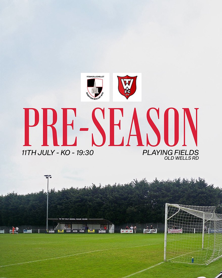 FRIDAY NIGHT FOOTBALL⚽️
  🆚 <a href="/Mallet_AFC/">Shepton Mallet AFC</a>  📅 Friday 11th July 📍 Shepton Mallet, BA4 5XN 🕢 Kick-off: 7:30pm

This time, we’re on the road and we’d love to see our away support in full voice! 
#WTFCPreSeason🔴⚫️