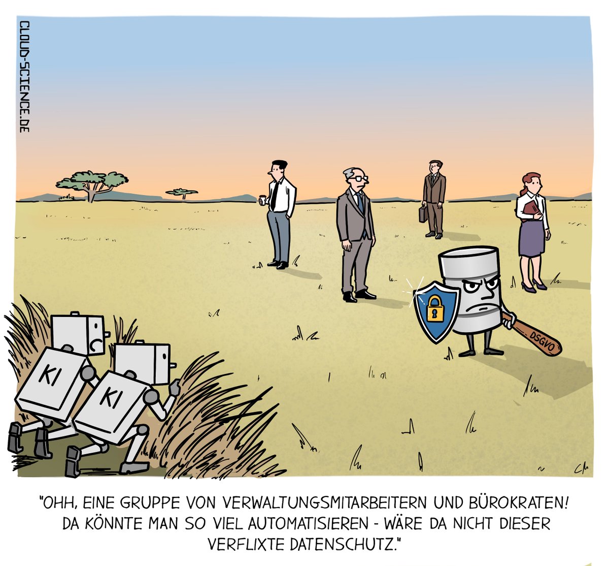 Der Datenschutz schützt nicht nur Daten...
er schützt auch Jobs und Zuständigkeiten!
#Datenschutz #KI #Bürokratie #Karikatur