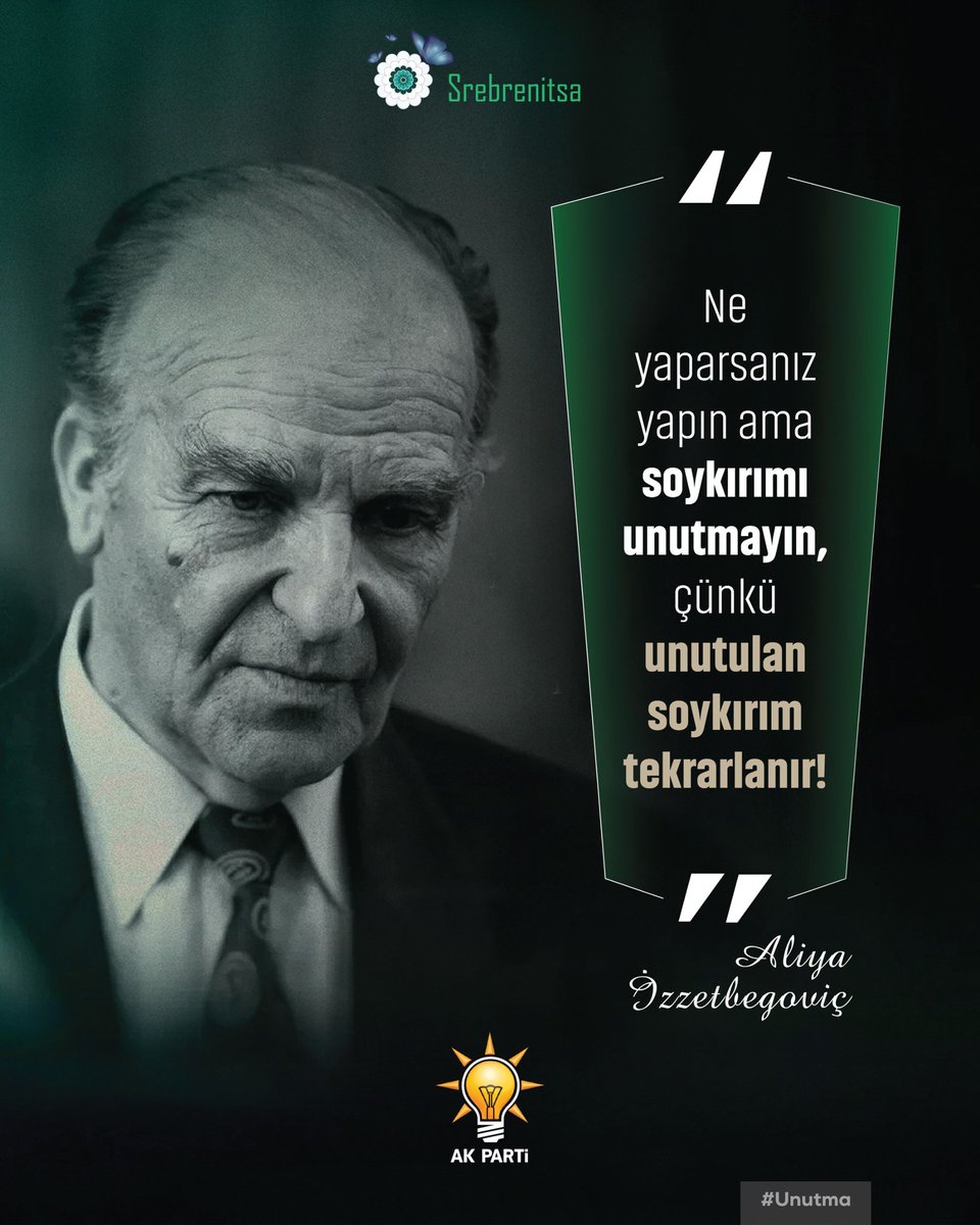 Bunu hiç unutma evlat! 

Batı hiçbir zaman uygar olmamıştır ve bugünkü refahı; devam edegelen sömürgeciliği, döktüğü kan, akıttığı gözyaşı ve çektirdiği acılar üzerine kuruludur.

Aliya İzzet Begoviç

#unutma
#Srebrenica