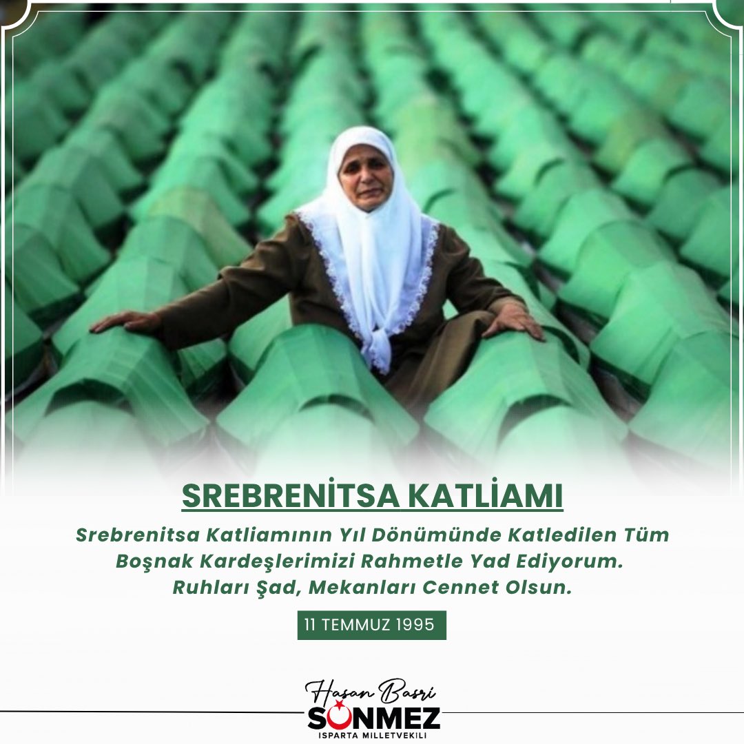 #Srebrenitsa Katliamının Yıl Dönümünde Katledilen Tüm Boşnak Kardeşlerimizi Rahmetle Yad Ediyorum. 
Ruhları Şad, Mekanları Cennet Olsun.
