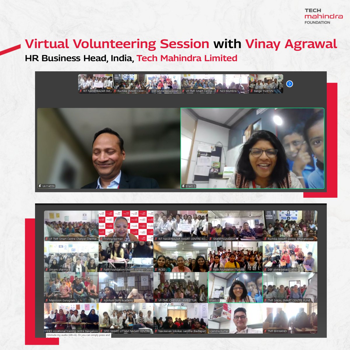 techmahindracsr's tweet image. Mr. Vinay Agrawal, HR Business Head, India, at Tech Mahindra Limited (@tech_mahindra), connected with the SMART students in a Virtual Volunteering session, as part of the #ConnectforGood series.
Themed “Future Proof Your Career,” valuable insights and practical advice was…