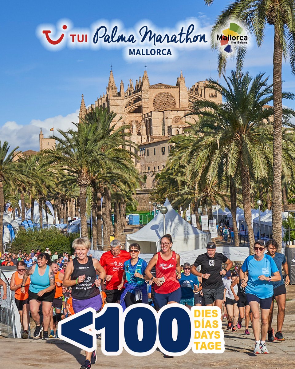 ⛱ ¡Menos de 1️⃣0️⃣0️⃣ días para el #TUIPalmaMarathon25!
☀️Menys de 1️⃣0️⃣0️⃣ dies per al TUI Palma Marathon 25!
📣Less than 1️⃣0️⃣0️⃣ days to the TUI Palma Marathon 2025
❤️Weniger als 1️⃣0️⃣0️⃣ Tage #TUIPalmaMarathon25!!!

📅19 OCT 2025
#followthesun
📍Palma (Mallorca)
🏁 10-21-42 KM