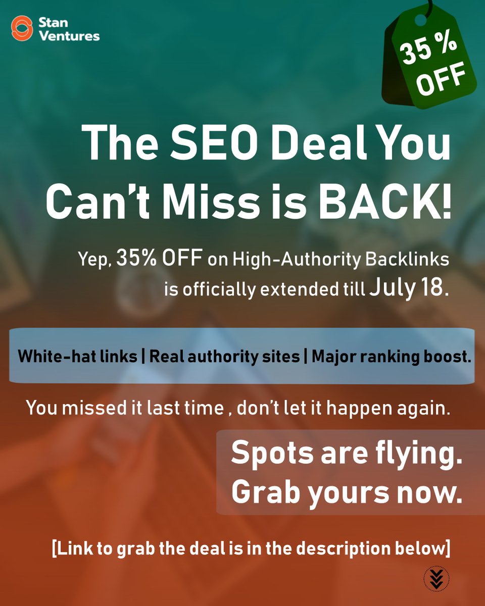 Missed our July 4th SEO deal? Good news, it’s extended till July 18.

Get 35% OFF on high-authority backlinks that actually boost your rankings.

Grab the offer before it’s gone.
stanventures.com/guest-post-ser…

#LinkBuilding #SEODeal #IndependenceDayDeals