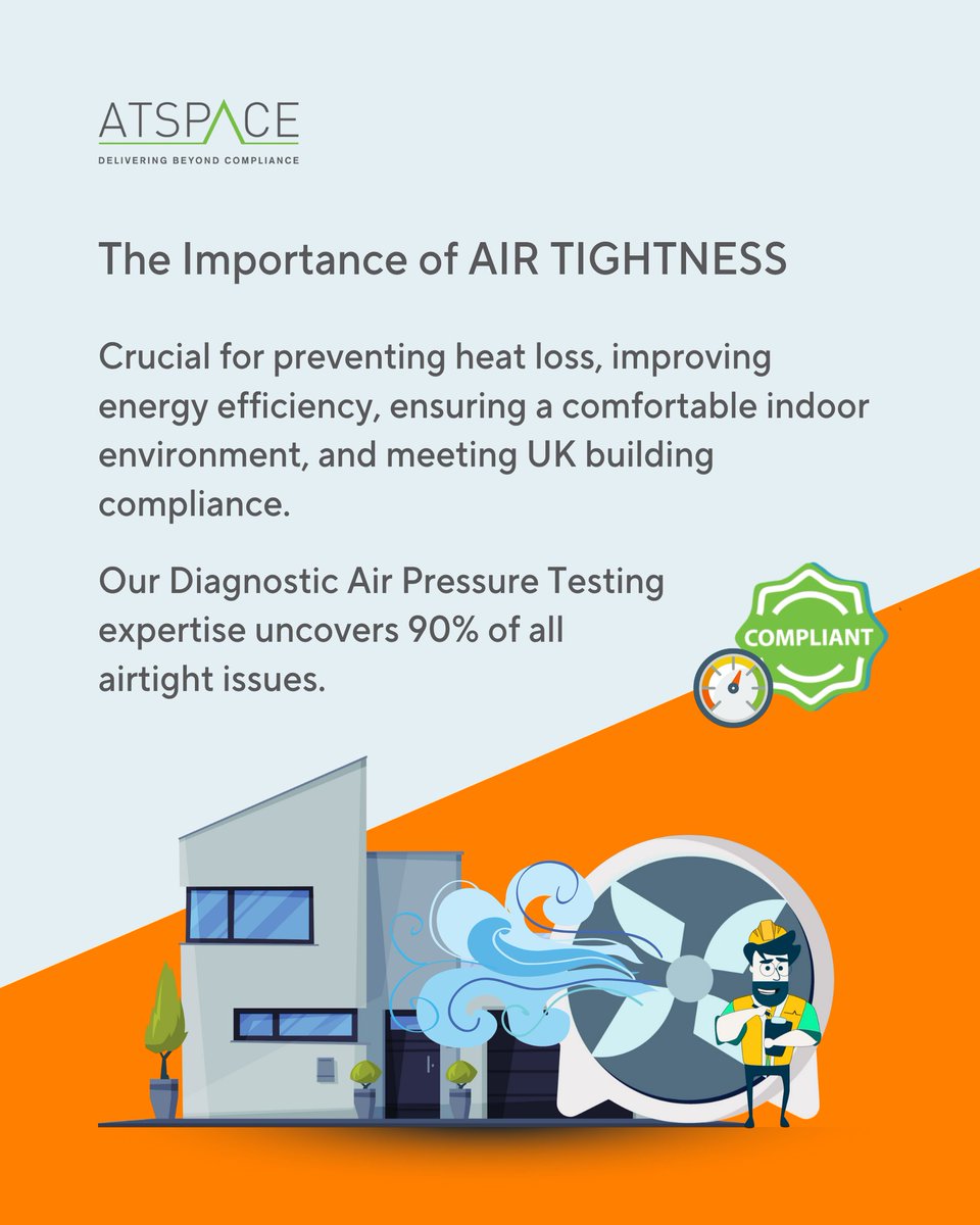 ATSPACE_LTD's tweet photo. Back to Basics: Air Leakage Testing 🌬️ 

Understand the importance of air tightness for your building. Contact us today to secure your Air Pressure Diagnostics test. https://t.co/6Aq3sptKi7 

#AirLeakageTesting #BuildingTesting #EnergyEfficiency https://t.co/PeFNhYxunn