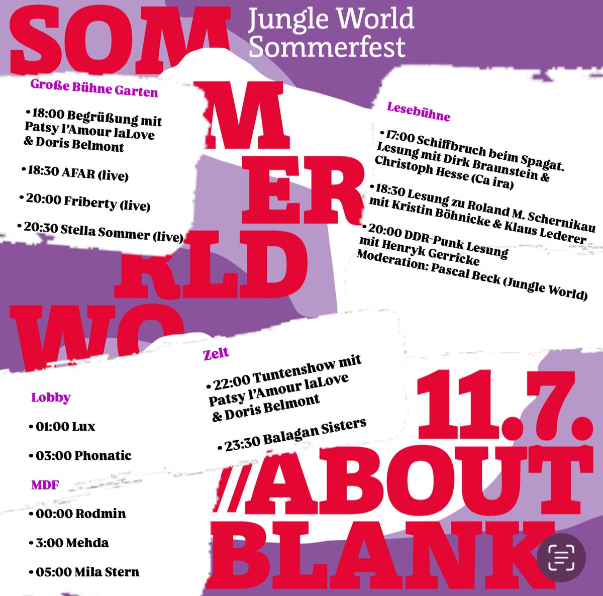 Jungle_World's tweet image. 🪩 Heute ist es endlich so weit: Nur noch wenige Stunden bis zum Jungle-World-Sommerfest!
Live-Musik, Lesungen, Tunten-Show, Party bis zum Morgengrauen!
🕓 Beginn 16:00 Uhr
📍://about party, Markgrafendamm 24c, 10245 Berlin
🎟️ Eintritt 10 - 18 Euro
