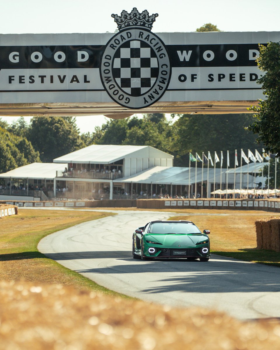 Lamborghini's tweet image. Lamborghini Temerario has officially made its public dynamic debut at Goodwood Festival of Speed, taking on the iconic hill climb in an exhibition that thrilled onlookers and enthusiasts. Pure power, ignited.