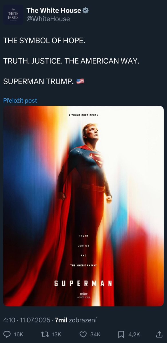 Paula44212447's tweet photo. Už jste se dnes od srdce zasmáli? 

I ldyž po pár minutách přešel smích v údiv a kroucení hlavou... 

Tohle je ofiko účet @WhiteHouse 
Pravé, oficiální prohlášení...

To je v hajzlu fakuž 🤡

#fucktrump #fakesuperman #lol https://t.co/WBARPbF3Wz