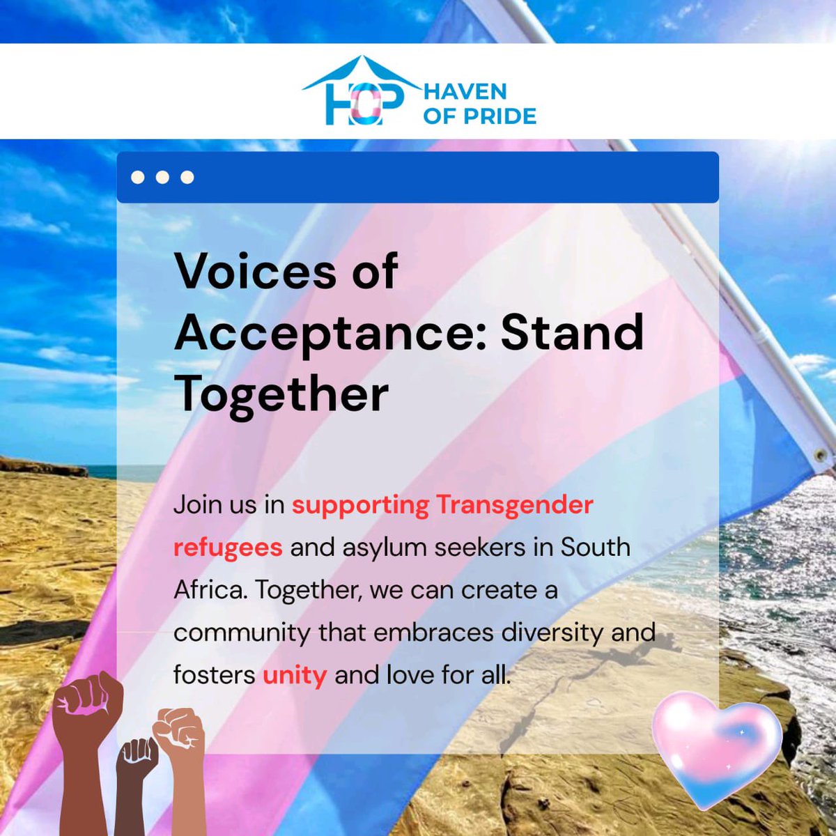Stand with us in supporting Transgender🏳️‍⚧️ Refugees and Asylum Seekers in South Africa. Let's provide a safe haven, love, and protection to those who need it most.