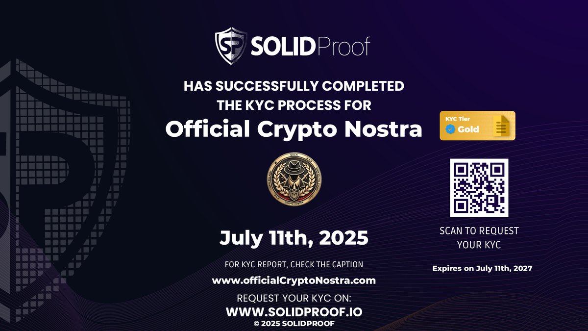 SolidProof.io Daily (@solidproof_news) on Twitter photo We have finished the KYC process for <a href="/Ocn_sol/">Official Crypto Nostra</a>🛡️
Well deserved KYC Gold Tier!
Check the security score here: app.solidproof.io/projects/offic…
Need a Smart contract audit, KYC or development support? Send us a message, our sales team will gladly make a customized offer for you! We have finished the KYC process for <a href="/Ocn_sol/">Official Crypto Nostra</a>🛡️
Well deserved KYC Gold Tier!
Check the security score here: app.solidproof.io/projects/offic…
Need a Smart contract audit, KYC or development support? Send us a message, our sales team will gladly make a customized offer for you!