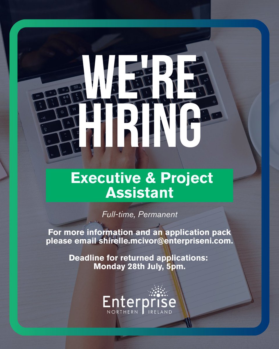 Enterprise NI (@enterpriseni) on Twitter photo 🚨 We’re Hiring: Executive & Project Assistant! 🚨
📅 Full-time
📍 Hybrid Working
Are you a proactive and detail-driven with a professional approach, looking to make an impact?
For more information and an application pack please email: shirelle.mcivor@enterpriseni.com. 🚨 We’re Hiring: Executive & Project Assistant! 🚨
📅 Full-time
📍 Hybrid Working
Are you a proactive and detail-driven with a professional approach, looking to make an impact?
For more information and an application pack please email: shirelle.mcivor@enterpriseni.com.