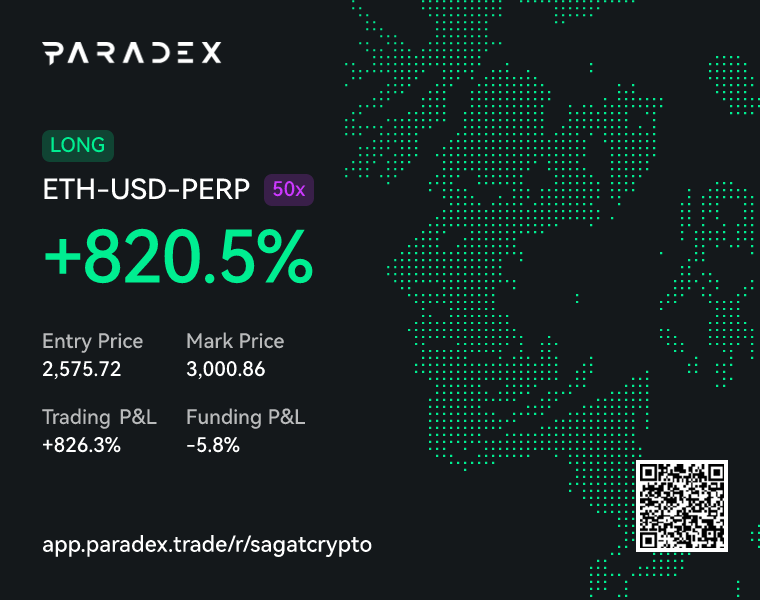 SagatCrypto's tweet image. Each cycle's bull theres always that opportunity to let a position run to ATH and beyond.
Just wish i sized up accordingly.
Crazy to see this open only 4 days and funding is the cheapest i've seen in 2 cycles.
Sensational @tradeparadex