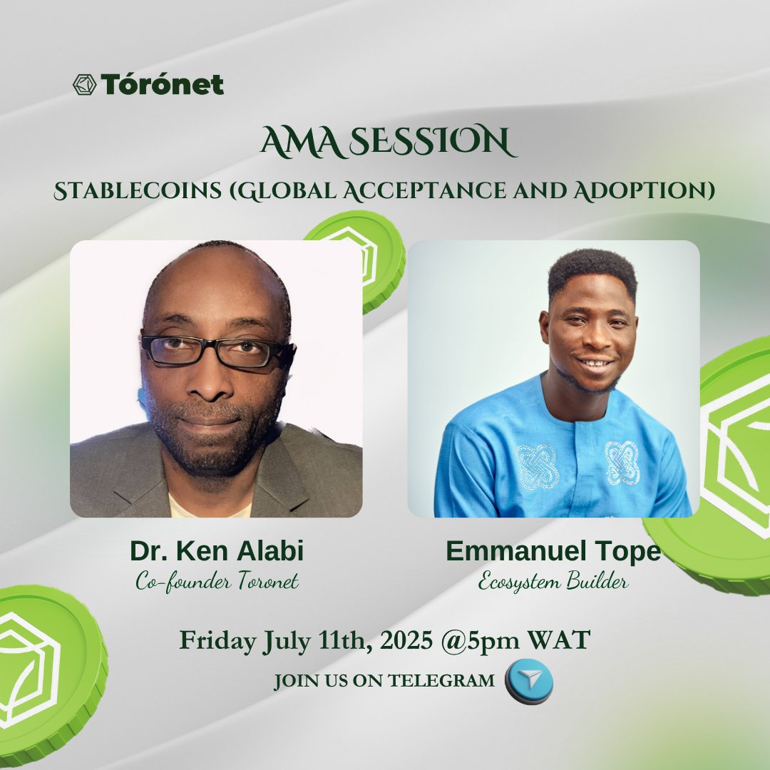 Join us today for a powerful conversation shaping the future of global finance.

💡 Toronet AMA:
 “Stablecoins: Global Acceptance and Adoption”

Stablecoins are no longer experimental. They’re becoming a global standard for payments, savings, and cross-border transactions.

📍