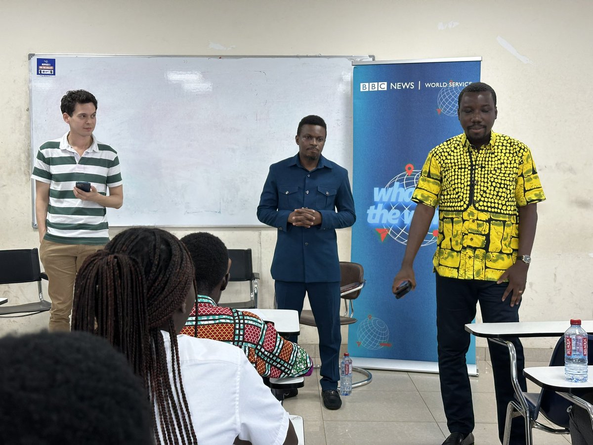 unimac_gh's tweet image. At UniMAC, we don’t just teach, we expose students to real-world experiences.
Our students at UniMAC-IJ had the incredible opportunity to engage in a practical and interactive session with a podcast team from the BBC and top Ghanaian podcasters.