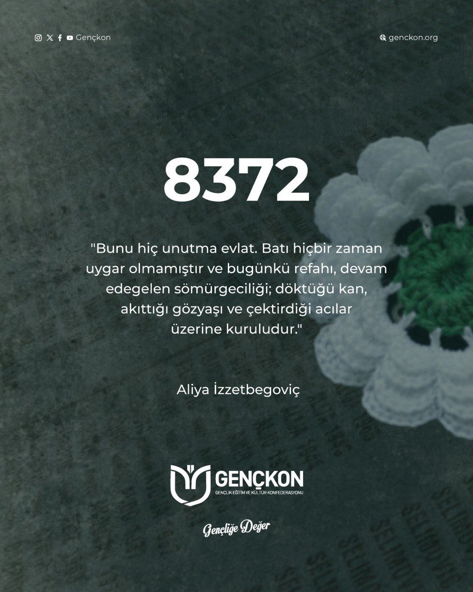 Bosna Savaşı'nın en karanlık günlerinden biri olarak tarihe geçen #Srebrenitsa soykırımının 30. yılında hayatını kaybeden 8372 şehidimizi rahmetle yâd ediyoruz.