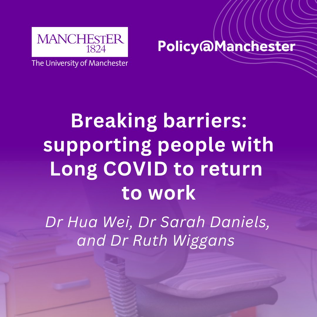 UoMPolicy's tweet image. Long-term conditions are one of the main factors preventing working age people from staying in employment, with around 2 million people in England and Scotland living with Long COVID.
Learn what policymakers can do to support people into work: blog.policy.manchester.ac.uk/posts/2025/06/…