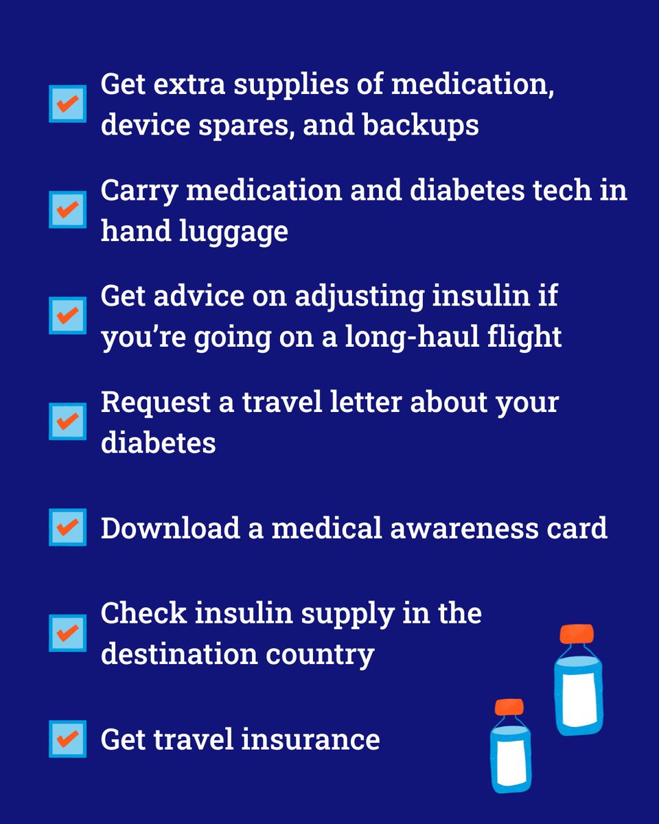 DiabetesUK's tweet image. Are you getting ready for your Summer holidays? ☀️
Travelling with diabetes means there are a few extra things to think about before you set off. But living with diabetes shouldn't be a barrier to taking trips✈️
We've put together a handy checklist✅
🔗 orlo.uk/travelling-wit…