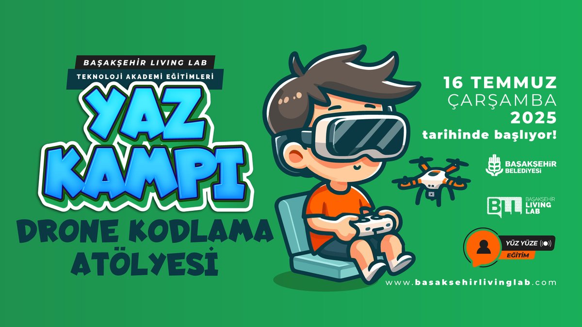 🚁 YAZ KAMPI: DRONE KODLAMA ATÖLYESİ

Gökyüzü bu yaz çocukların kodlarıyla şekillenecek! 🚀

📌 16-19 Temmuz 2025
⏰ 1. Grup: 10.00-13.00 | 2. Grup: 14.00-17.00
📍 Başakşehir Living Lab
📲 Başvuru: Başakşehirli Mobil Uygulama