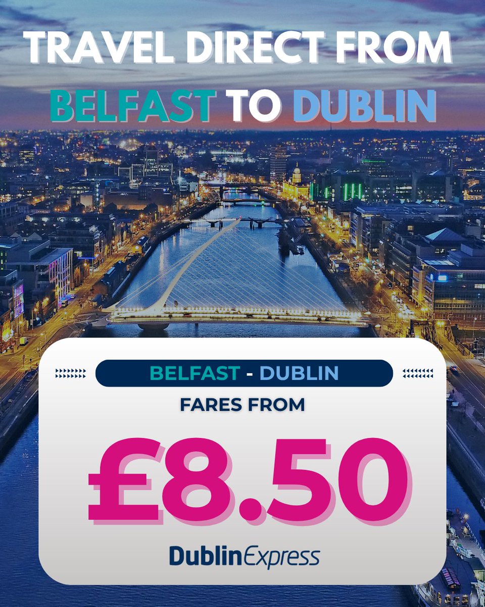 Go direct from Belfast to the heart of Dublin! 🚌✨

Travel in comfort with no stops or detours, making us the fastest coach to Dublin.⚡ 
🎟️ Book online for the best fares and guarantee your seat today!

#BelfastToDublin #TravelSmart #DirectRoute #BookOnline #IrelandAdventures