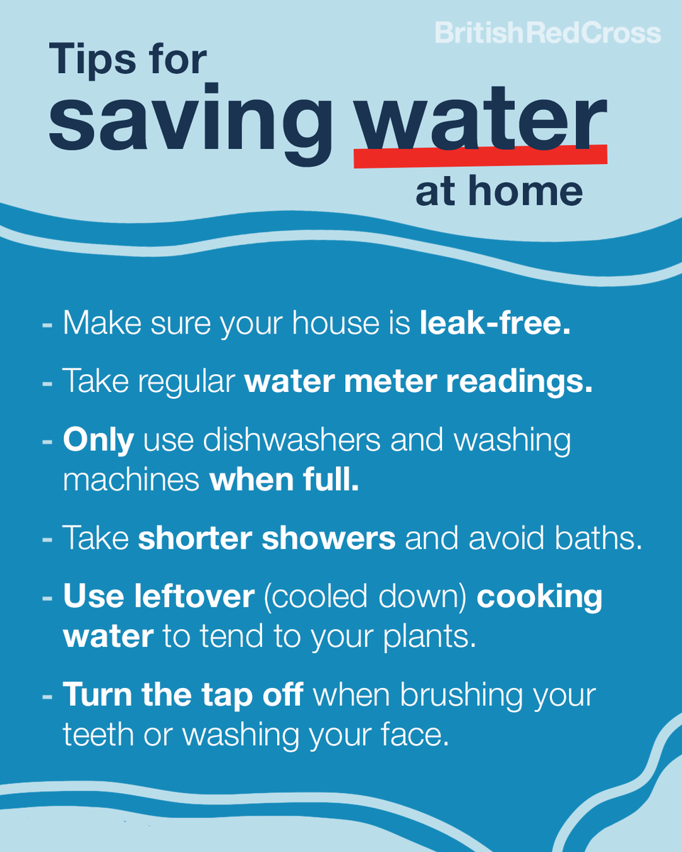 BritishRedCross's tweet image. With hosepipe bans coming into effect this week, it's time to double down on saving water at home. 💧 A few small changes can make a big difference. Every drop saved helps!
#SaveWater #HosepipeBan