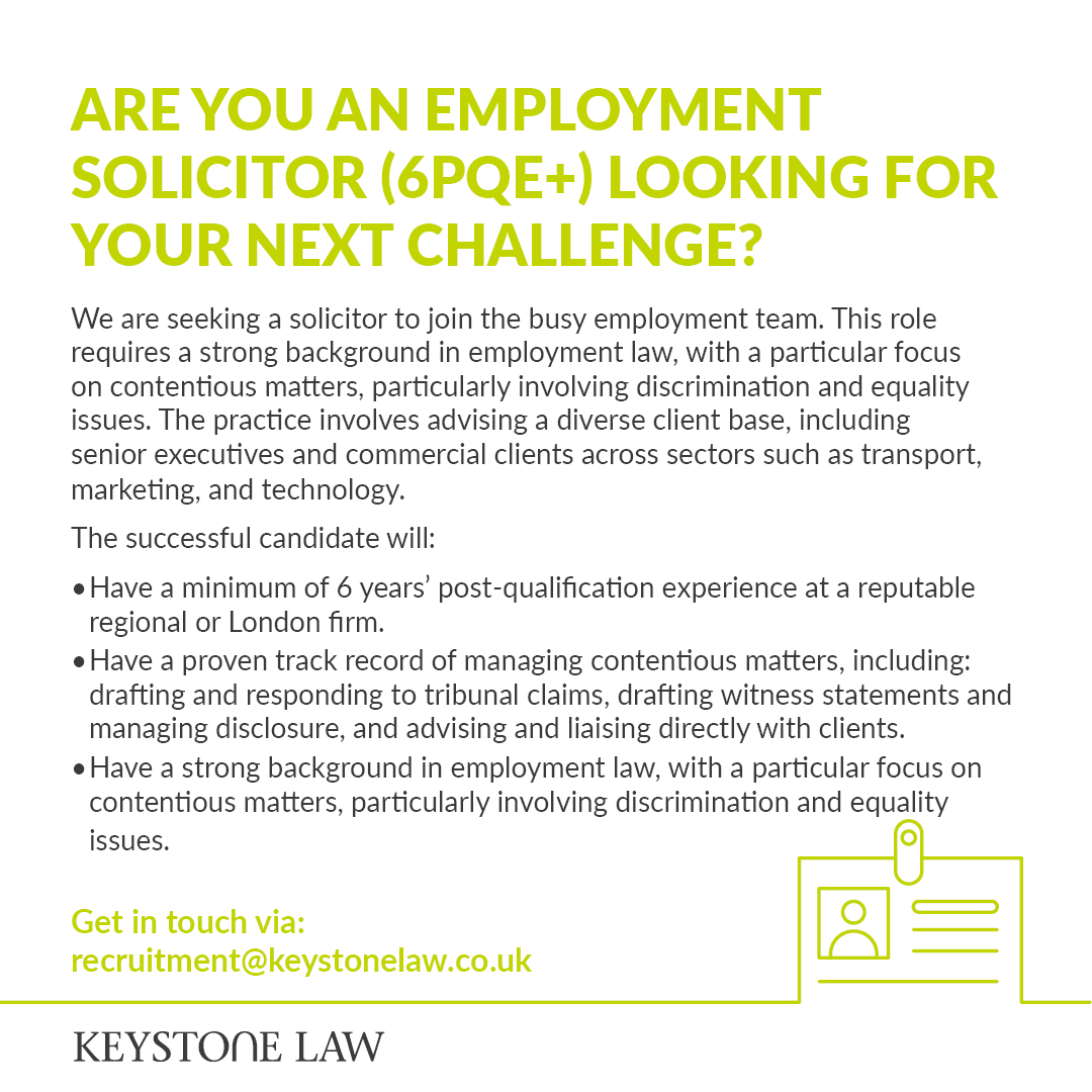 Are you an employment solicitor looking for your next challenge? If you have a minimum of 6PQE and experience gained at a reputable, regional or London firm, click the link to apply: ow.ly/cQ9m50Wo9Ny