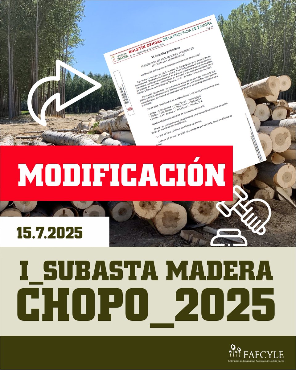 fafcyle's tweet image. 📣 Anulación de los lotes BU/04, BU/05 y BU/06 de Cerezo de Río Tirón (Burgos), por causas sobrevenidas que impiden su correcta disposición para la subasta a realizar el próximo 15 de julio de 2025.
🔗f.mtr.cool/jgxvantftj