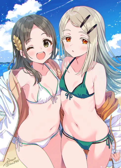 セミブルー水着の千奈ちゃんと篠澤広 #学マスFA