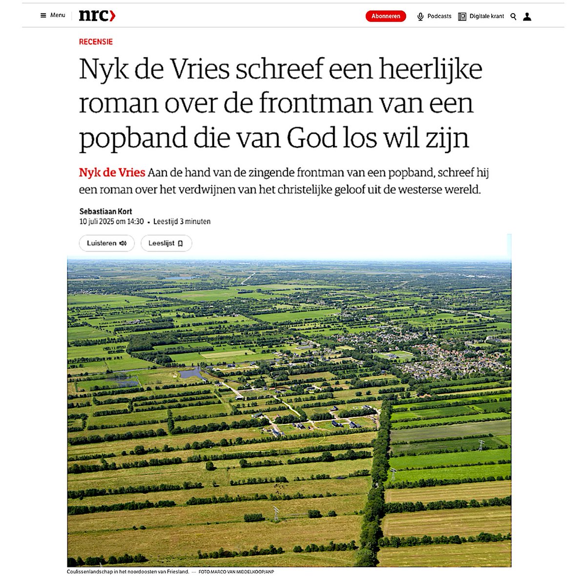 Nykdevries's tweet image. Vier sterren in NRC voor ‘De Baptisten’. In prachtig stuk waarin het boek helemaal op z’n plek valt. Voor de digitale lezer:
nrc.nl/nieuws/2025/07… ‘De Baptisten’ bestel je hier:
libris.nl/singeluitgever…