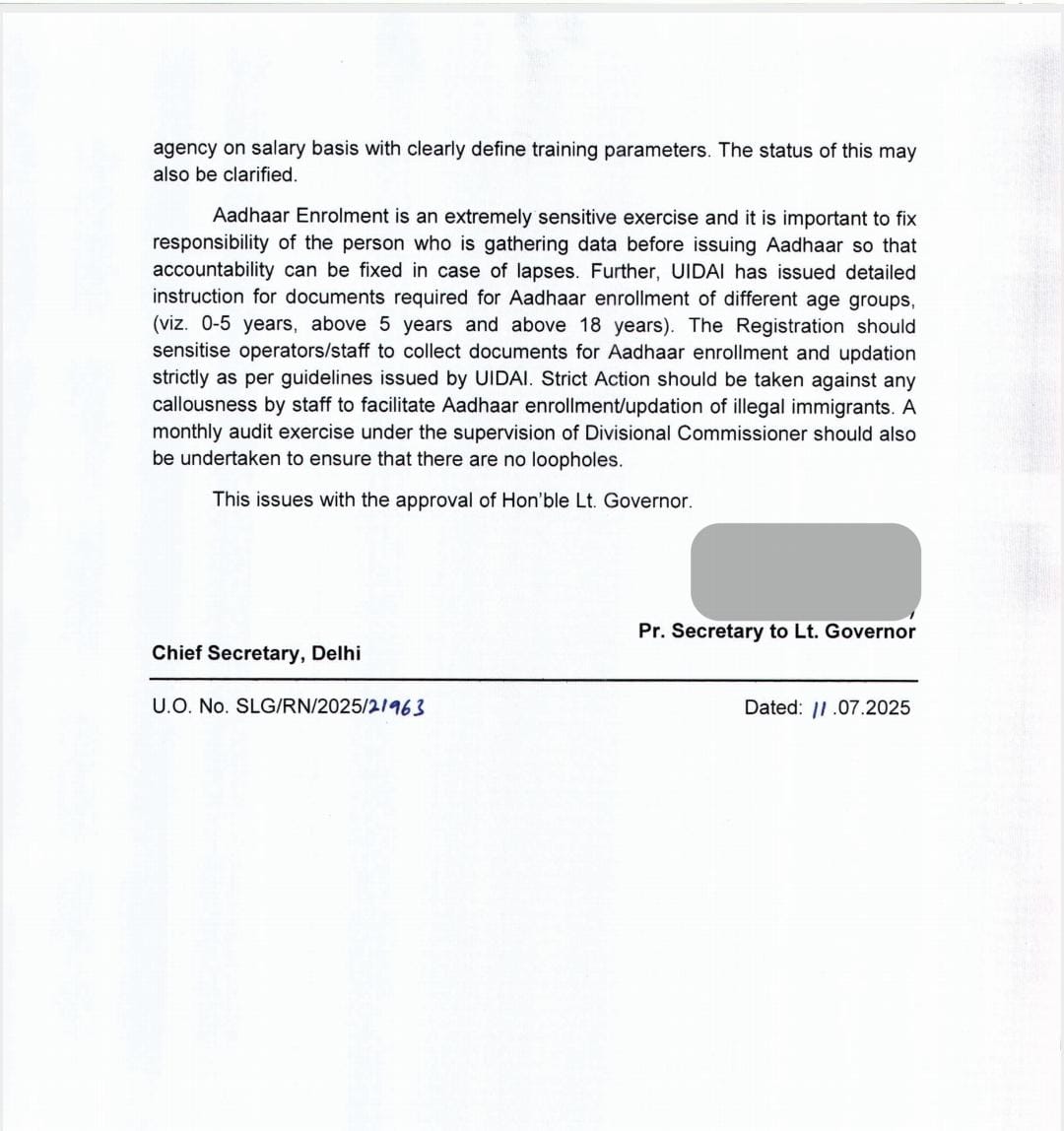 UNNEWS_24X7's tweet image. #Delhi
दिल्ली के मुख्य सचिव ने उपराज्यपाल को लिखा पत्र, आधार के दुरुपयोग पर चिंता जताते हुए, सख्त सत्यापन नियमों को लागू करने का अनुरोध किया है। @LtGovDelhi #DelhiNews #AadhaarSecurity #ChiefSecretaryDelhi #LtGovernorDelhi #AadhaarRules i