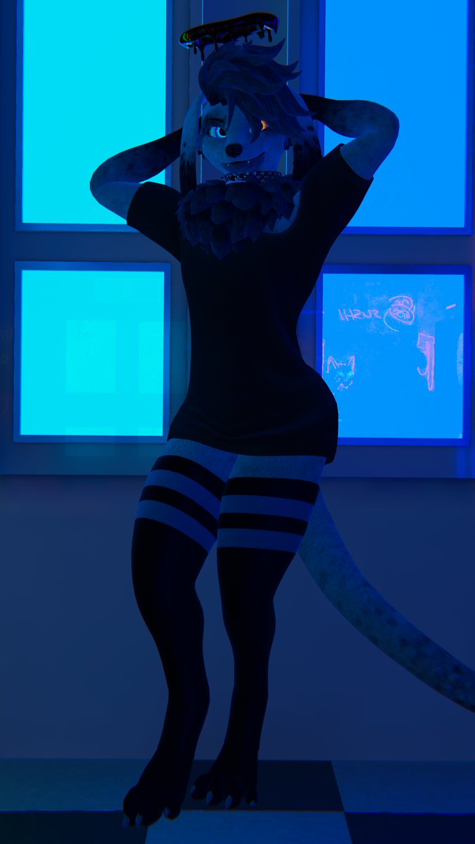 Showing off the lazy vibes fit I've been liking recently, Dis dog be chilling but still sexy as hell🩵